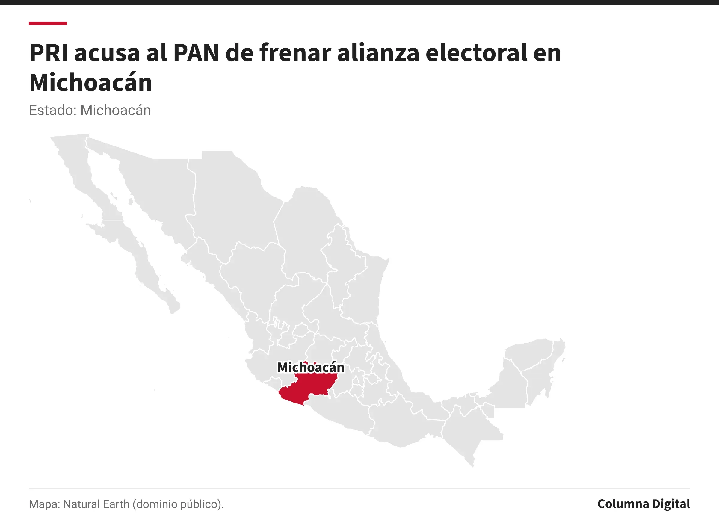 Mapa de México con Michoacán resaltado.