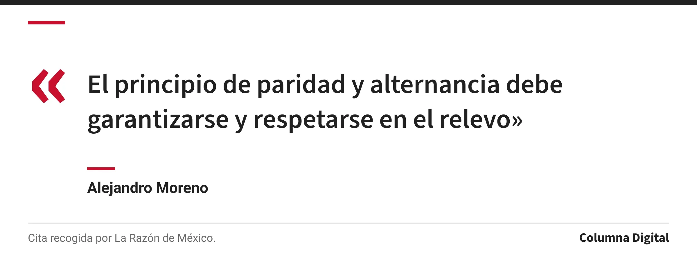 Cita de Alejandro Moreno: «El principio de paridad y alternancia debe garantizarse y respetarse en el relevo»