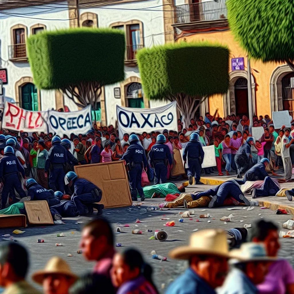 Protesta policial en Oaxaca por despidos.