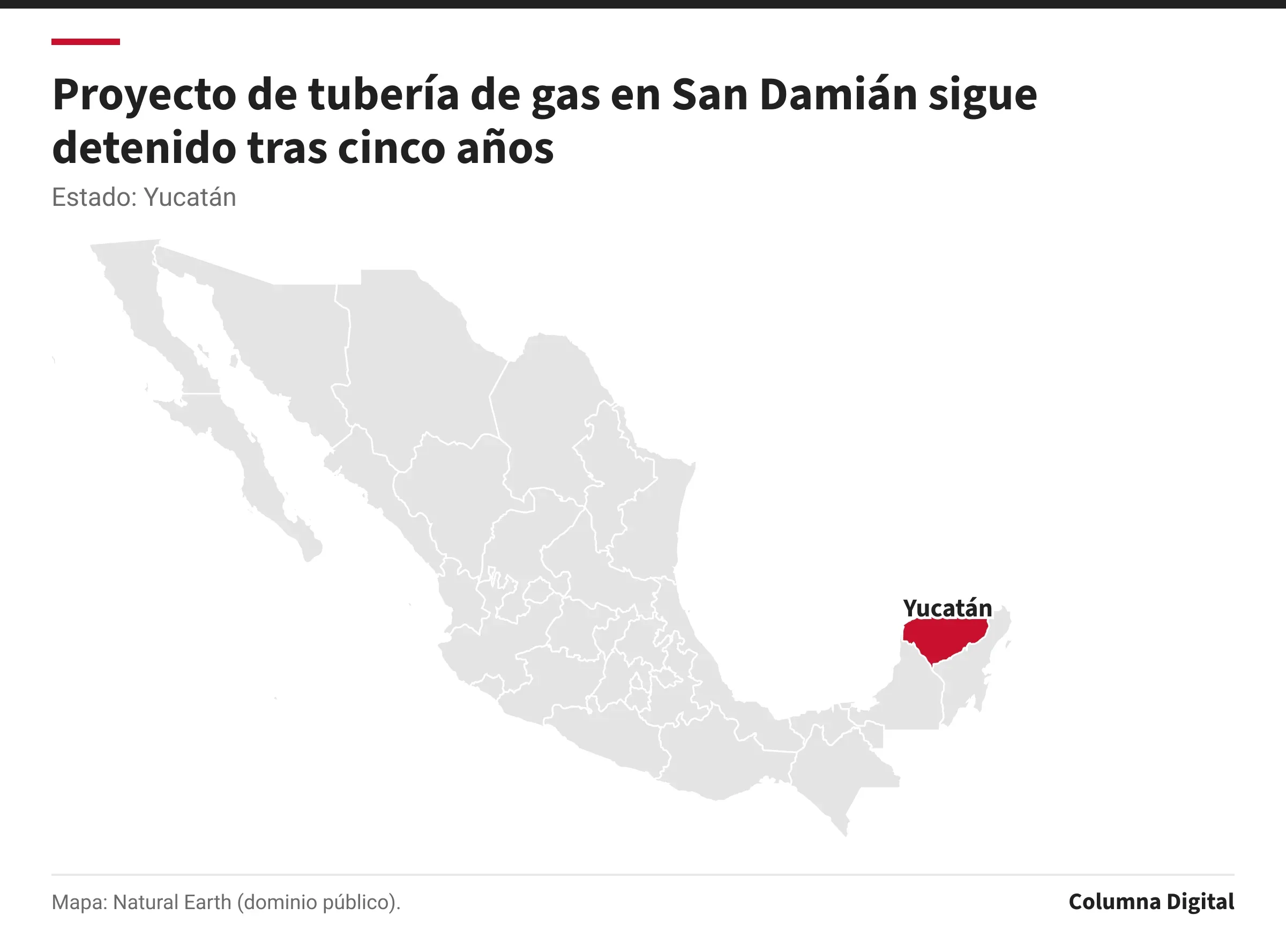 Mapa de México con Yucatán resaltado.