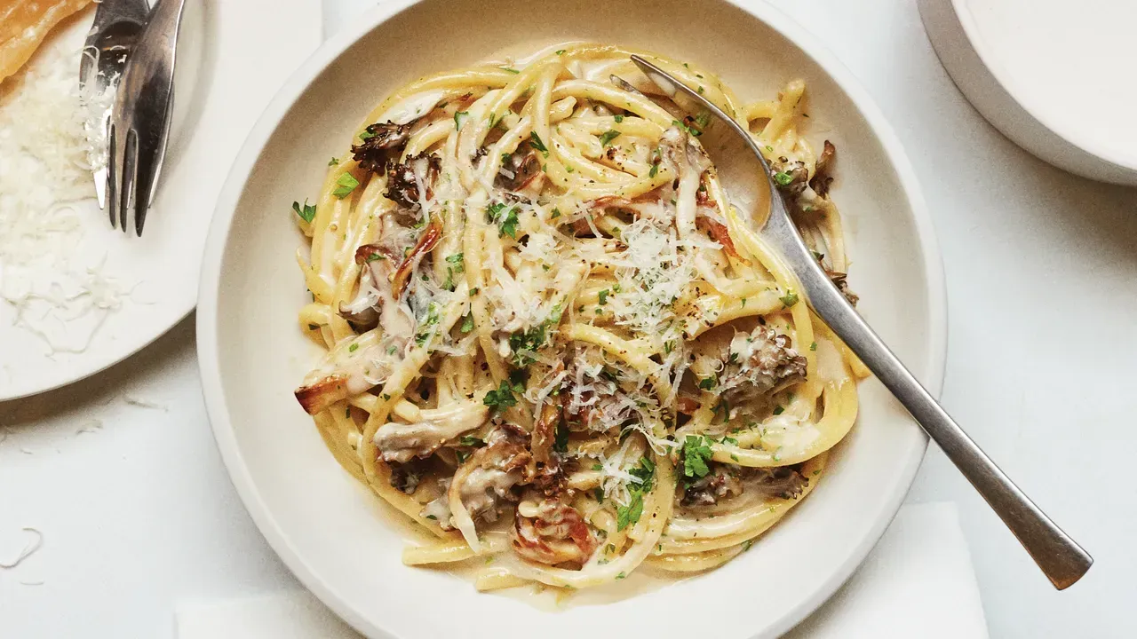 Receta de Pasta Cremosa con Champiñones