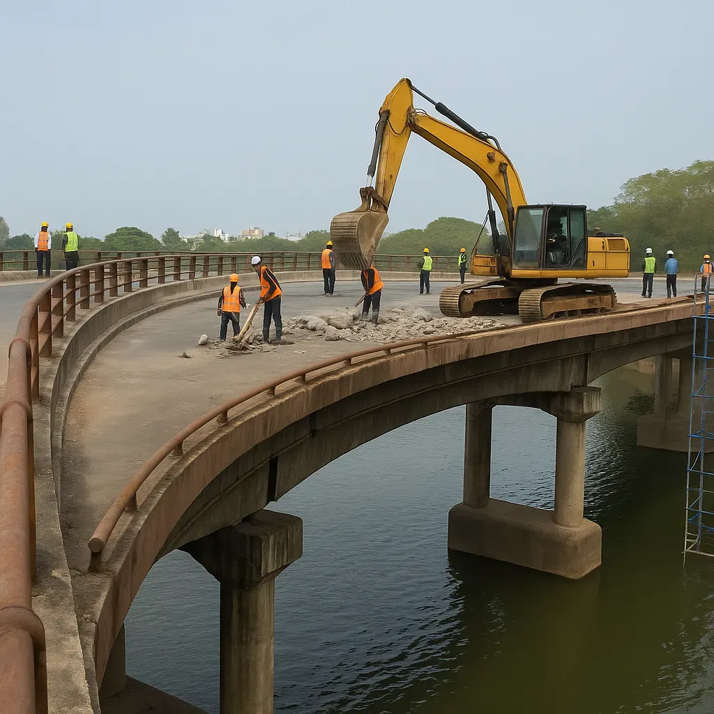 Rehabilitan ingenieros de puente curvo en India