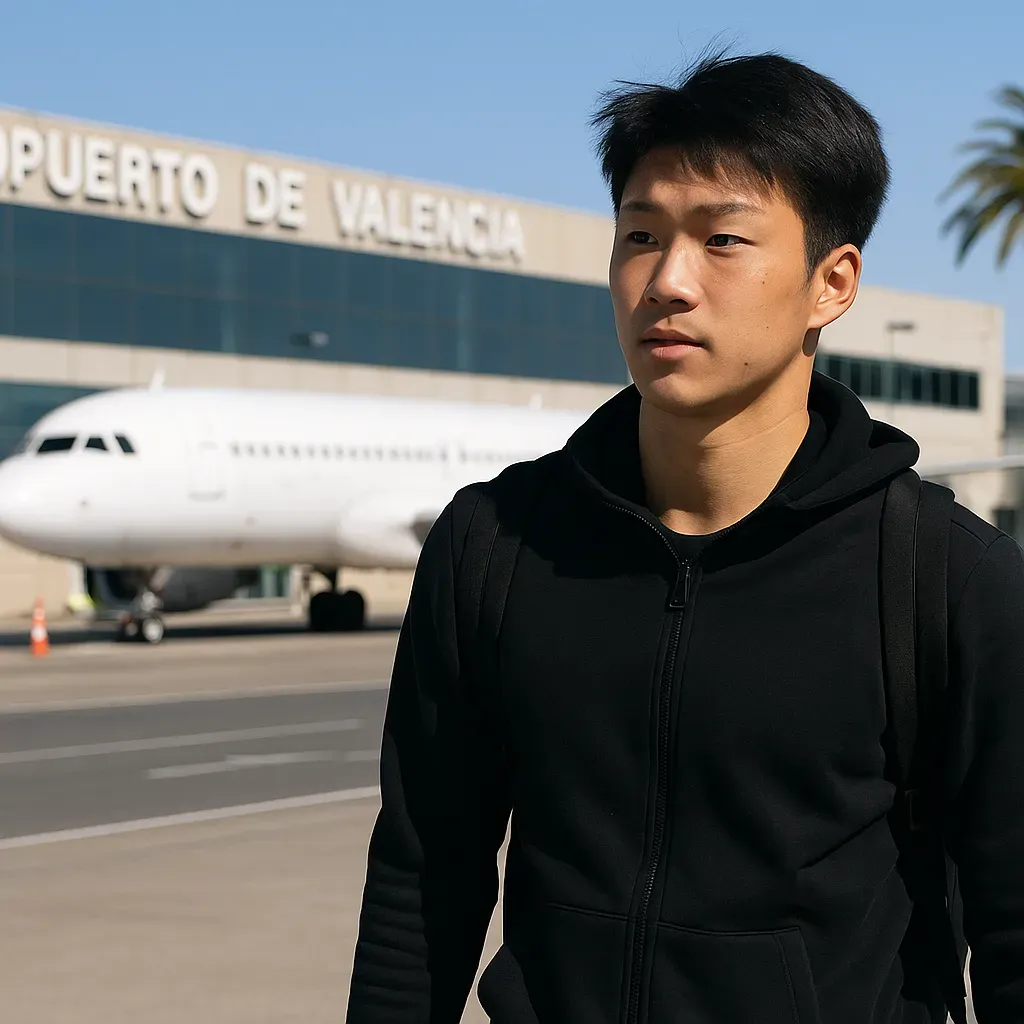 Rynosuke Sato llega a Manises para firmar con el Valencia.