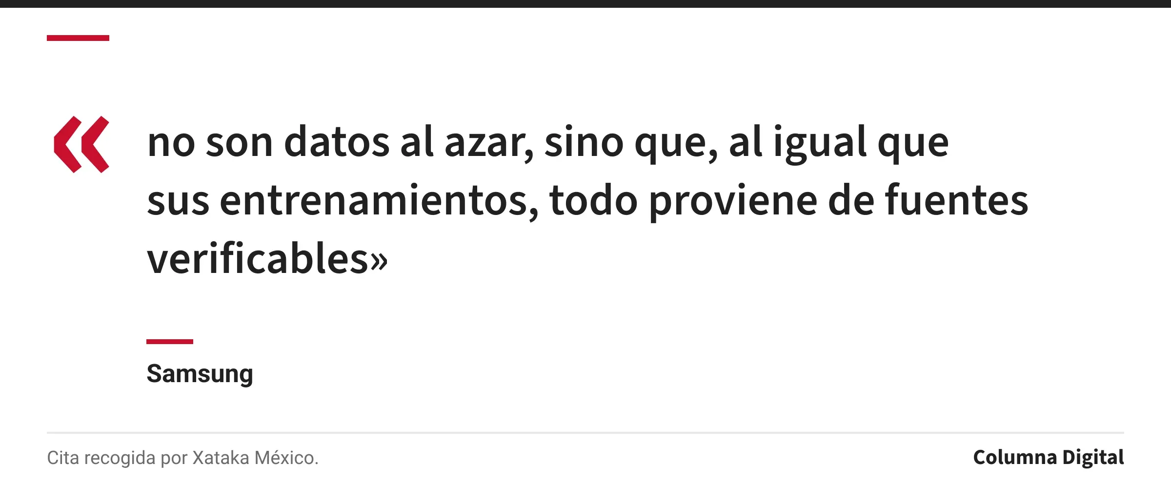 Cita de Samsung: «no son datos al azar, sino que, al igual que sus entrenamientos, todo proviene de fuentes verificables»