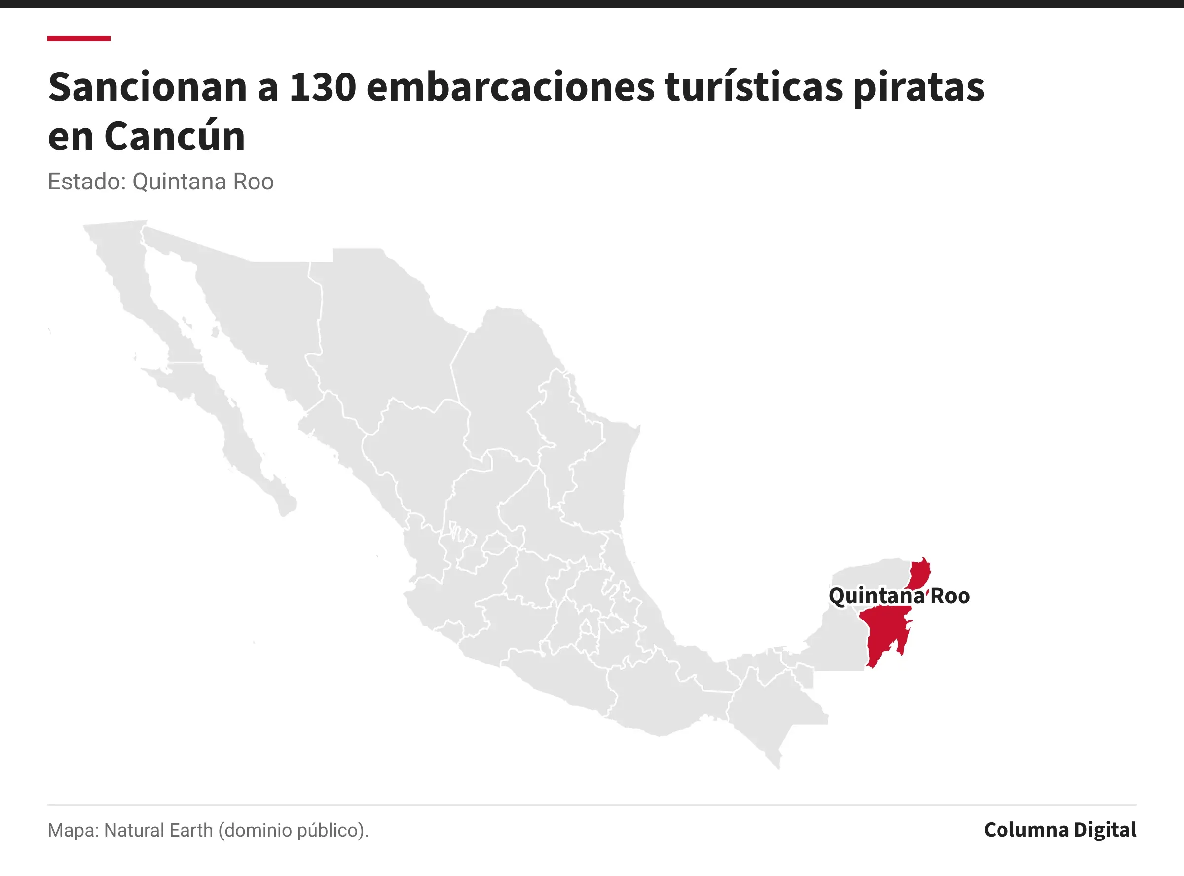 Mapa de México con Quintana Roo resaltado.