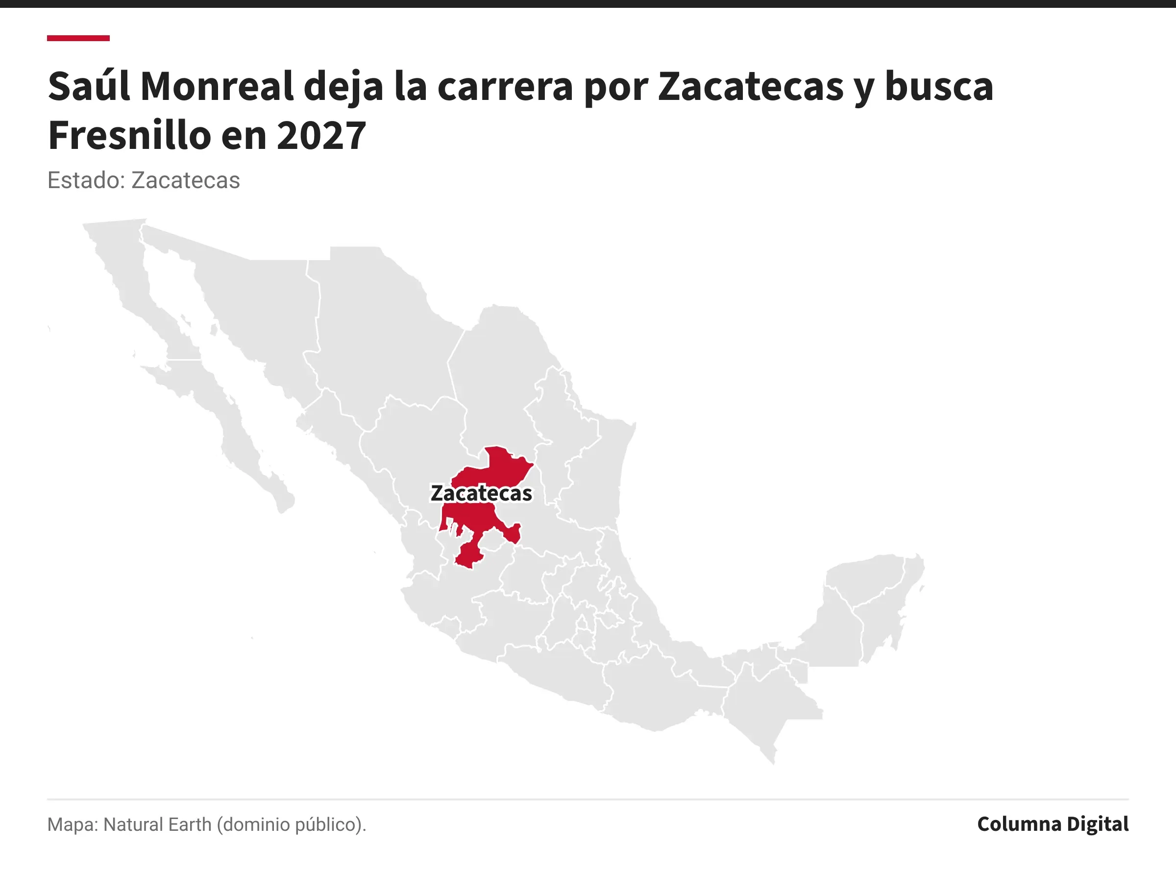 Mapa de México con Zacatecas resaltado.