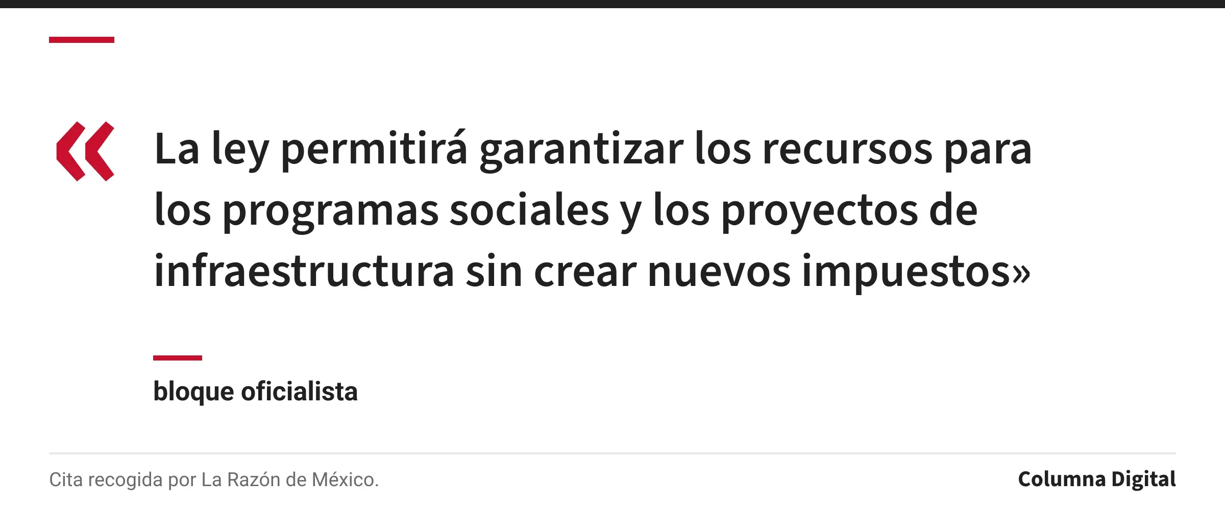 Cita de bloque oficialista: «La ley permitirá garantizar los recursos para los programas sociales y los proyectos de infraestructura sin crear nuevos impuestos»