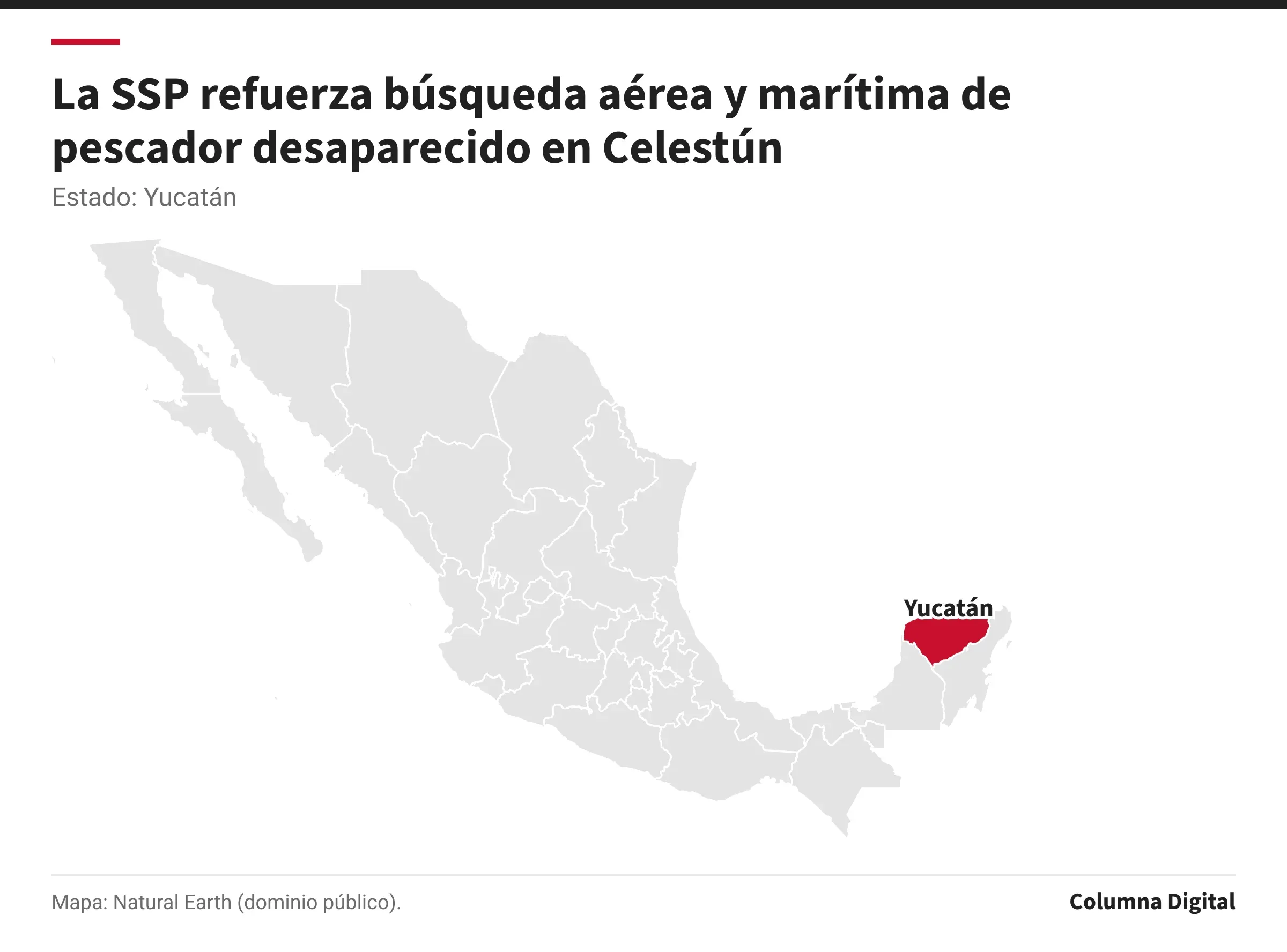 Mapa de México con Yucatán resaltado.
