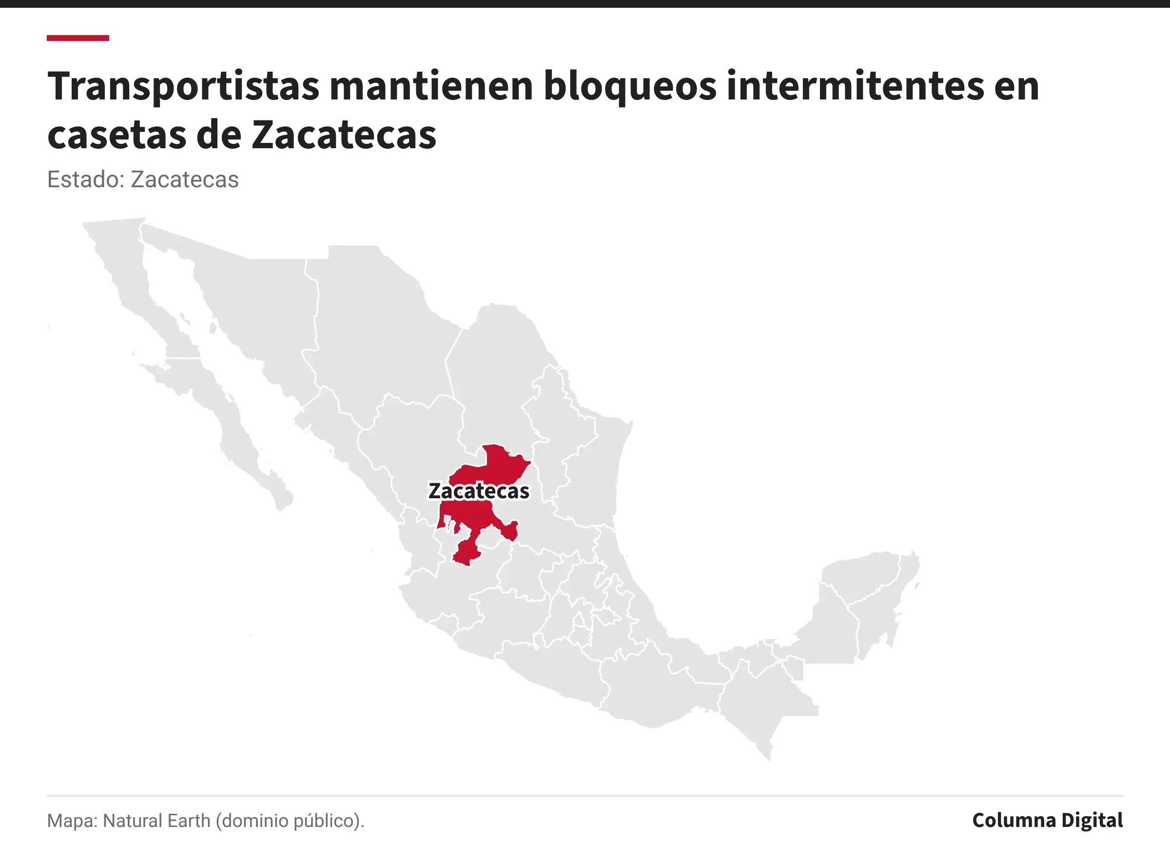 Mapa de México con Zacatecas resaltado.
