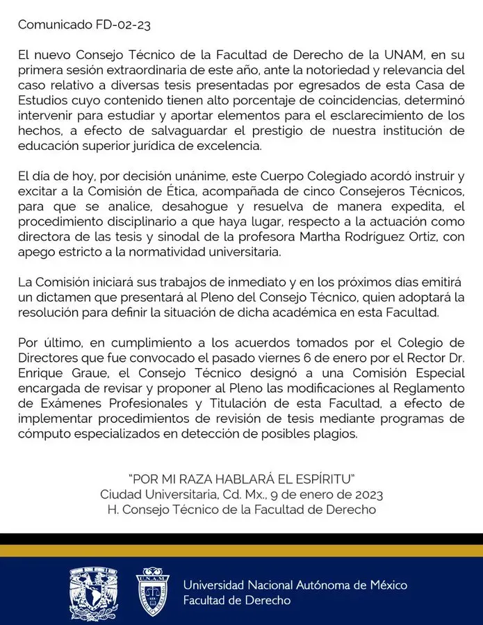 UNAM aplicará procedimientos científicos para detectar el posible plagio de tesis de Yasmín Esquivel