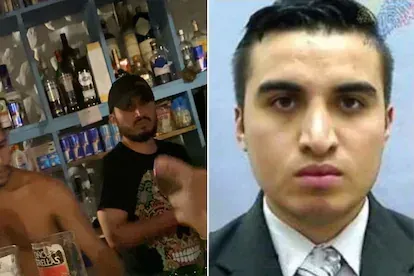 Germán Cáceres, en el bar del hostal en las playas de Palomino (norte de Colombia) a la izquierda. A la derecha, en la imagen del cartel de búsqueda.