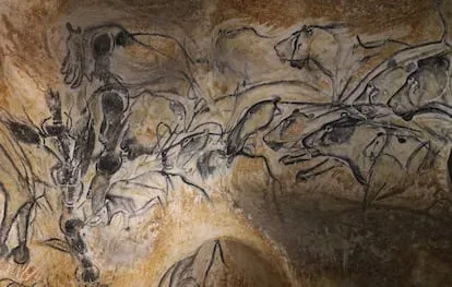 Panel de los leones en la cueva de Chauvet.