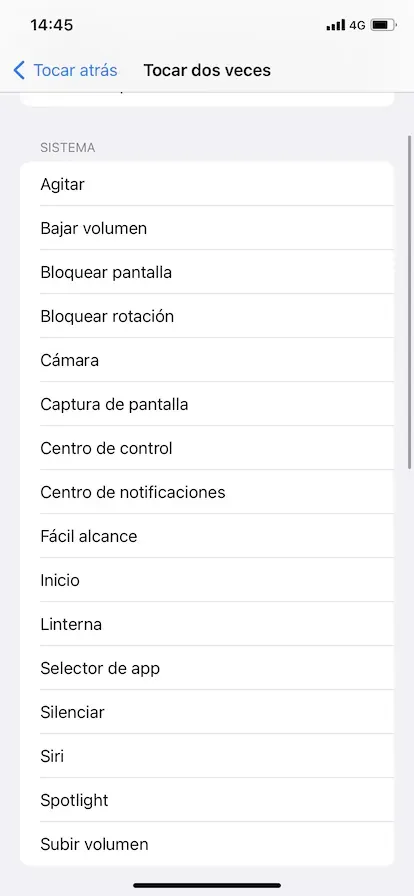 Acciones del sistema que pueden realizarse mediante toques en la parte trasera del dispositivo.