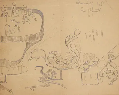 Dibujo de Kafka, de entre 1901 y 1907, en el que anotó: "Arrogancia de la riqueza".