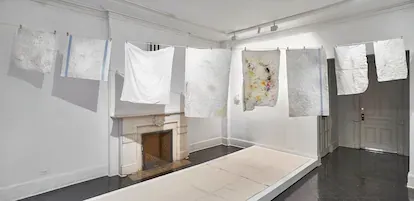 'Rag Line', tendedero con trapos de cocina usados que han enviado donantes de todo el mundo en respuesta a una convocatoria planteada por la Elena Rivero. La artista explica que esta pieza habla sobre