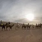 EA1143. ZHONGWEI (CHINA), 10/05/2021.- Turistas montan en camello en el desierto de Tegger, en la frontera entreNingxia. El de Tegger es el cuarto desierto más grande de China.EFE/ Roman Pilipey