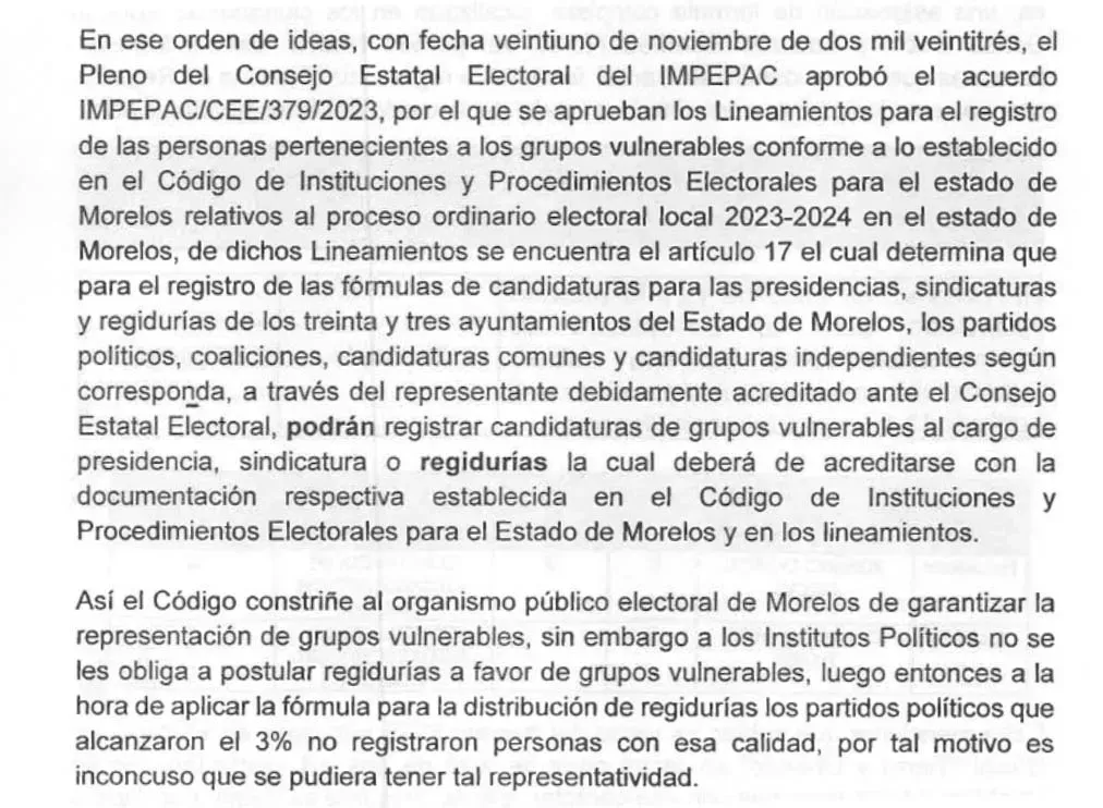 Denuncian en Morelos que órgano electoral aplicó criterios diferenciados e ilegales al asignar regidurías