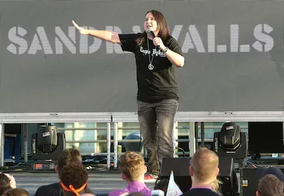 NEW YORK, NY - JUNE 24: Comedian Sandra Valls performs at New York City Pride 2016 - The Rally at Pier 26 on June 24, 2016 in New York City. (Photo by Monica Schipper/Getty Images)