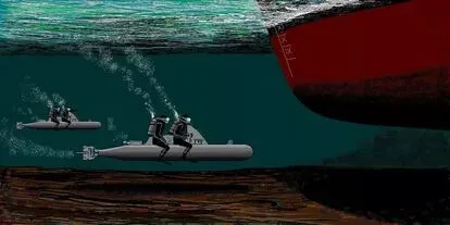 Dibujo esquemático del ataque de los 'maiali' italianos al puerto de Alejandría.