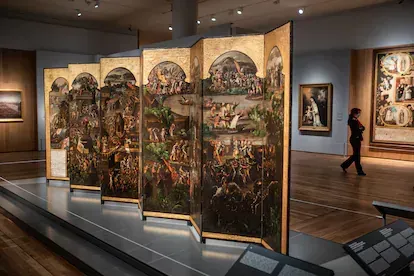 'Biombo de estrado (Historia de la Conquista de Tenochtitlan)'. Obrador de los Correa. 1692-96. Madrid, Colección particular