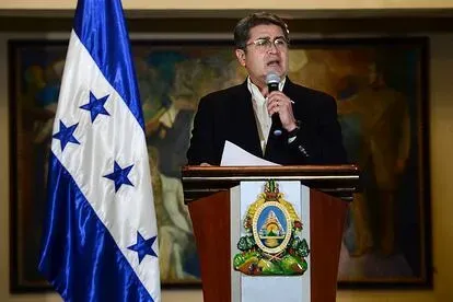 Juan Orlando Hernández, en una conferencia de prensa en la casa presidencial en Tegucigalpa, en marzo de 2021.