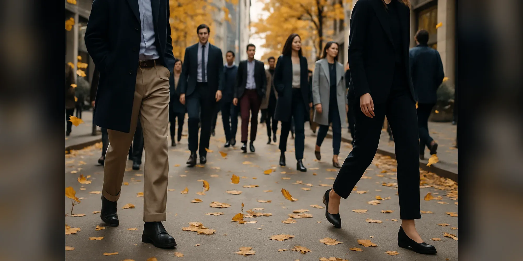 Zapatos negros de tacón bajo para oficina con pantalones baggy y slim en otoño 2026