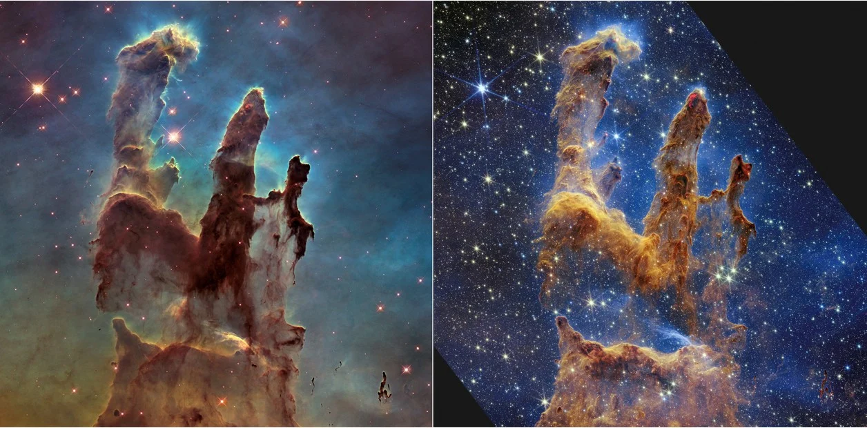 Imagen tomada por Hubble | Imagen tomada por James Webb. Foto: NASA