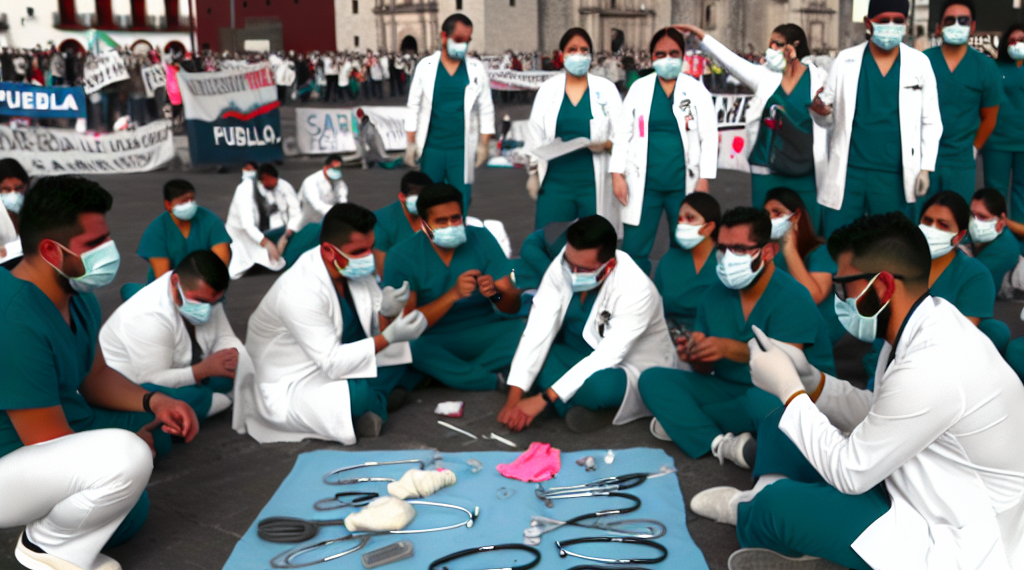 Personal de salud marcha en Puebla tras el violento asalto a enfermero