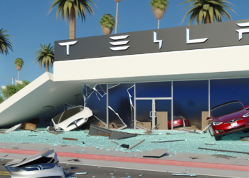 Vandalizan concesionario de Tesla en California: coches y ventanas aparecen con mensajes ofensivos