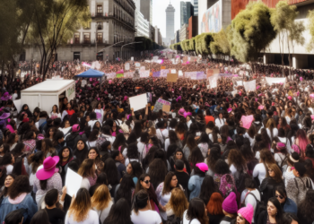 miles de mujeres marchan por el 8M en CDMX pese al intenso calor