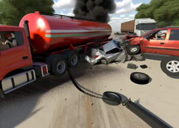 Pipa de dobe remolque cargada con diésel impacta vehículos