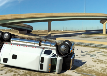 Vuelca tráiler en el Spaghetti Bowl por fuertes vientos