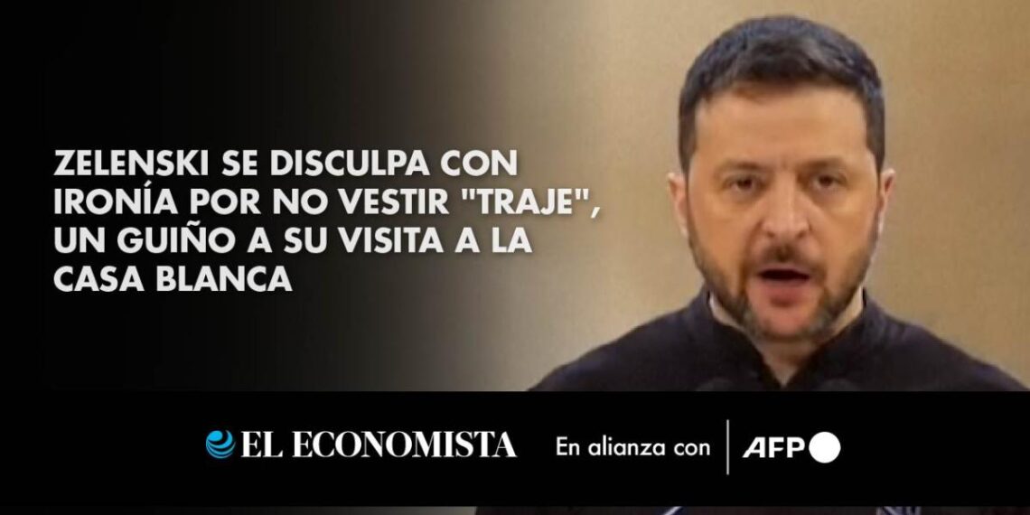 Zelenski se disculpa con ironía por no vestir "traje", un guiño a su visita a la Casa Blanca
