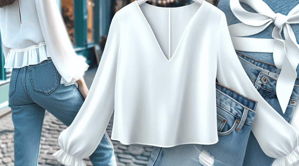 Las blusas blancas elegantes para llevar con jeans acampanados, rectos y capri en Primavera-Verano 2025