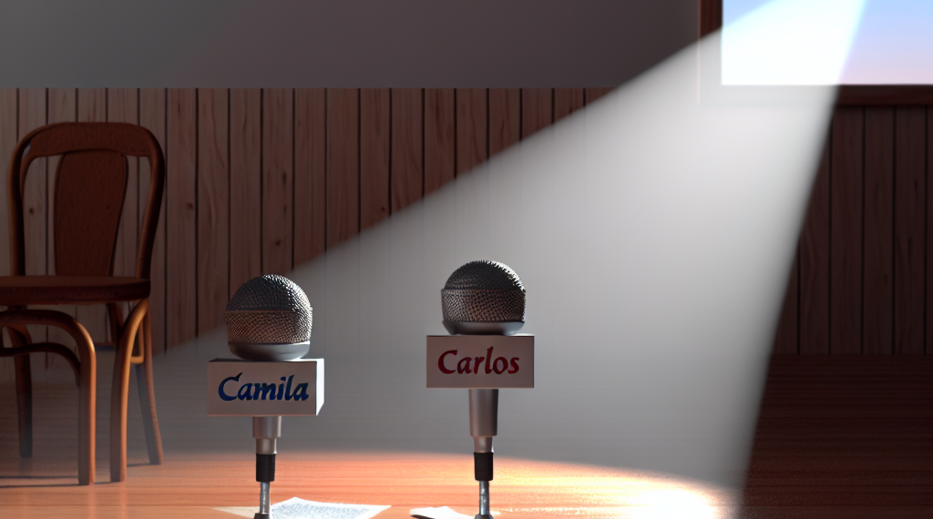 Montaje de fotos de primer plano del rey Carlos III con rostro serio y la reina, Camila Parker, con rostro sonriente.