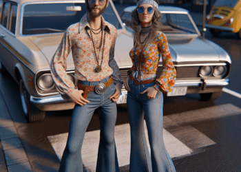 Inés de Ramón combina una blusa larga y pantalones acampanados como en los 70, para salir con Brad Pitt