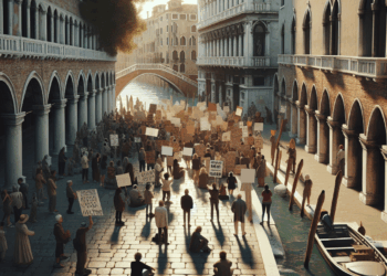 protestan en Venecia después de la boda del fundador de Amazon
