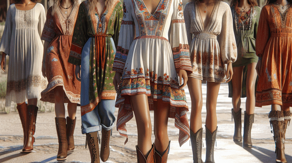 Bella Hadid le da un giro al vestido boho midi con botas vaqueras cafés en verano 2025