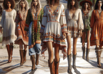 Bella Hadid le da un giro al vestido boho midi con botas vaqueras cafés en verano 2025