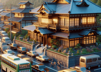 es una casa de lujo en Japón con galería para ver tus coches desde el sofá