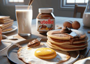 huevo estrellado y tortitas de Nutella