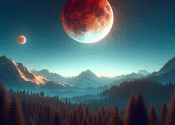 La Luna, vista a través de un árbol iluminado en Aegidienberg, cerca de Bonn (Alemania).