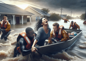 al rescate de una hija tras inundaciones en Texas