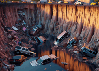 Tres autos caen en enorme socavón que se formó en Guadalajara