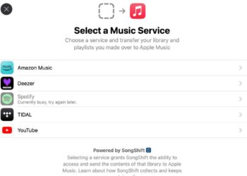 Apple Music&apos;s transfer song options with different music platforms shown.