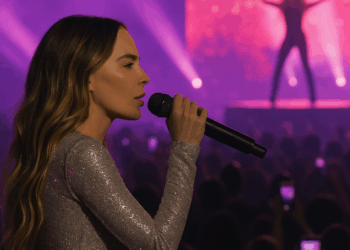 Belinda impacta en el concierto de Shakira luciendo jeans blancos y zapatos de plataforma