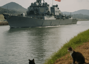 Un buque de guerra estadounidense navega por el canal de Panamá hacia el Caribe, en medio de las tensiones con Venezuela.