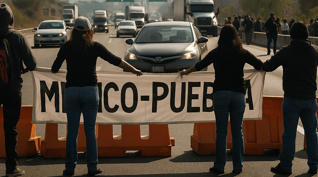 Bloquearon autopista México-Puebla para exigir liberación de detenidos por FGE en Texmelucan