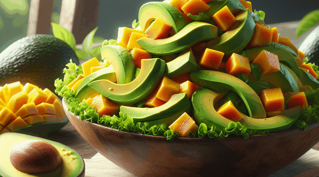 Ensalada de aguacate y mango con vinagreta de naranja
