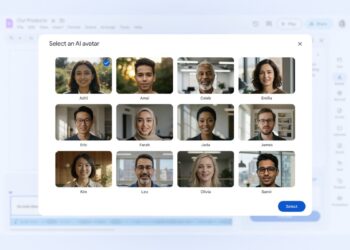 An image showing options for choosing different AI avatars in Google's Vids editor tool